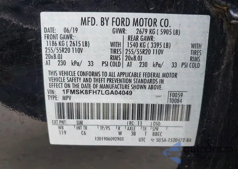 2020 Ford Explorer Limited from USA, damaged, VIN 1FMSK8FH7LGA04049